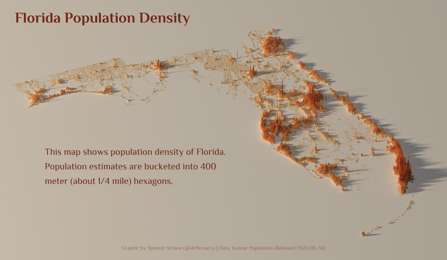 3D population density map of Florida